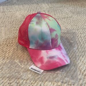 Colorful Tie-Dye Ponytail Adjustable Trucker Hat - NEW 🧢